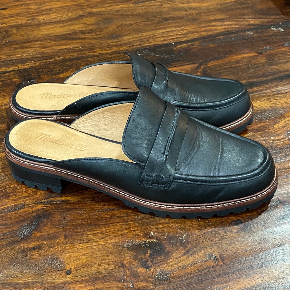 Madewell Size 7.5 Corrine Women's Leather Lugsole Loafer Mule Black NF191